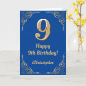 9. Geburtstag - Blauer Glitzer Karte (Gelbe Blume)