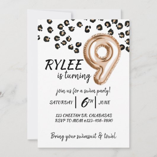 9. GEBURTSTAG, CHEETAH, MÄDCHEN, PARTY, LEOPARD (Vorderseite)