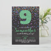 9. Geburtstag Confetti Einladung (Stehend Vorderseite)