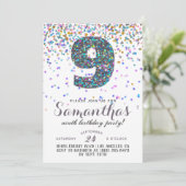 9. Geburtstag Confetti Einladung (Stehend Vorderseite)