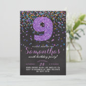 9. Geburtstag Confetti Einladung (Stehend Vorderseite)