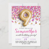 9. Geburtstag Confetti Einladung (Vorderseite)