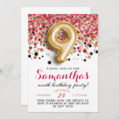 9. Geburtstag Confetti Einladung (Vorne/Hinten)