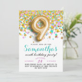 9. Geburtstag Confetti Einladung (Stehend Vorderseite)
