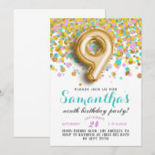 9. Geburtstag Confetti Einladung (Vorne/Hinten)