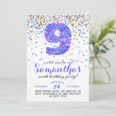 9. Geburtstag Confetti Einladung (Stehend Vorderseite)