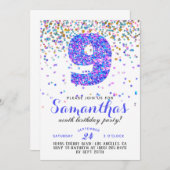 9. Geburtstag Confetti Einladung (Vorne/Hinten)