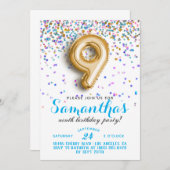 9. Geburtstag Confetti Einladung (Vorne/Hinten)