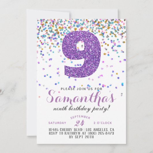 9. Geburtstag Confetti Einladung (Vorderseite)