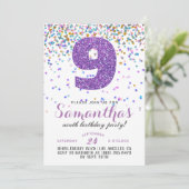 9. Geburtstag Confetti Einladung (Stehend Vorderseite)