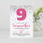 9. Geburtstag Confetti Einladung (Stehend Vorderseite)