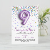 9. Geburtstag Confetti Einladung (Stehend Vorderseite)