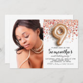 9. Geburtstag Confetti Gold Portrait Einladung (Vorne/Hinten)
