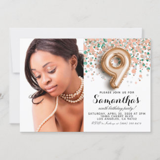 9. Geburtstag Confetti Gold Portrait Einladung