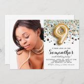 9. Geburtstag Confetti Gold Portrait Einladung (Vorne/Hinten)