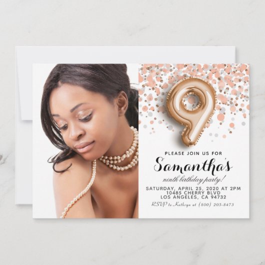 9. Geburtstag Confetti Gold Portrait Einladung (Vorderseite)