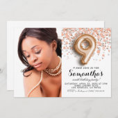 9. Geburtstag Confetti Gold Portrait Einladung (Vorne/Hinten)