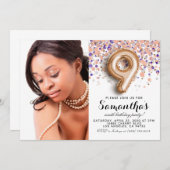 9. Geburtstag Confetti Gold Portrait Einladung (Vorne/Hinten)