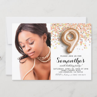 9. Geburtstag Confetti Gold Portrait Einladung