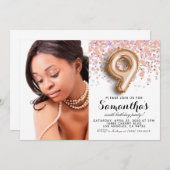 9. Geburtstag Confetti Gold Portrait Einladung (Vorne/Hinten)