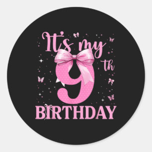 9. Geburtstag Coquette Bow 9 Jahre alt Geburtstag  Runder Aufkleber