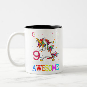 9. Geburtstag Dabbing Einhorn Party Geschenk 9 Jah Zweifarbige Tasse