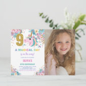 9. Geburtstag Einhorn Geburtstag Einladung Foto (Stehend Vorderseite)