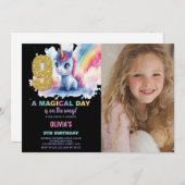 9. Geburtstag Einhorn Geburtstag Einladung Foto (Vorne/Hinten)