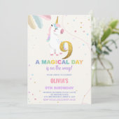 9. Geburtstag Einhorn Geburtstag Einladungen (Stehend Vorderseite)