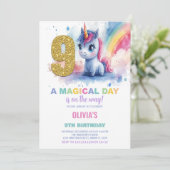 9. Geburtstag Einhorn Geburtstag Einladungen (Stehend Vorderseite)