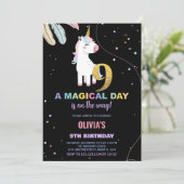 9. Geburtstag Einhorn Geburtstag Einladungen (Stehend Vorderseite)