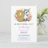 9. Geburtstag Einhorn Geburtstag Einladungen (Stehend Vorderseite)