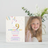 9. Geburtstag Einhorn Geburtstag Einladungen mit F (Stehend Vorderseite)