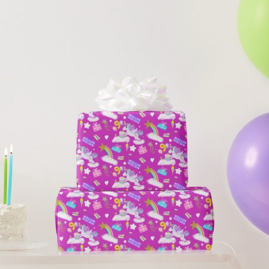 9. Geburtstag Einhorn Muster Lila Geschenkpapier (Partygeschenke)