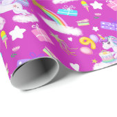 9. Geburtstag Einhorn Muster Lila Geschenkpapier (Rolleneckpunkt)