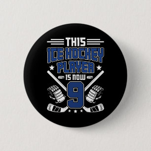 9. Geburtstag Eishockey Junge Neunjähriger Eishock Button
