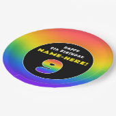 9. Geburtstag: Farbiger Regenbogen Nr. 9, Individu Pappteller (Schrägansicht)