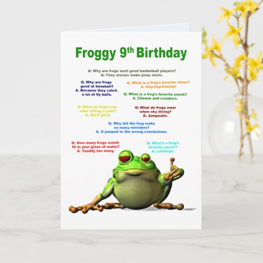 9. Geburtstag, Frosch Jokes Karte (Gelbe Blume)