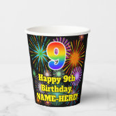 9. Geburtstag: Fun Fireworks Pattern + Regenbogen Pappbecher (Vorderseite)
