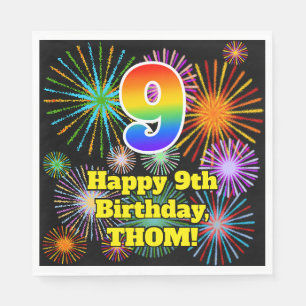 9. Geburtstag: Fun Fireworks Pattern + Regenbogen  Serviette