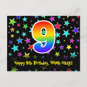 9. Geburtstag: Fun Stars Muster, Regenbogen 9, Nam Postkarte