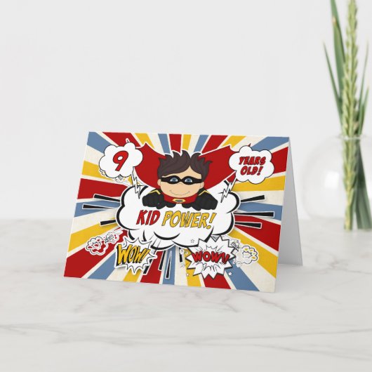 9. Geburtstag für Boys Super Kid Red Comic Book Karte (Vorderseite)