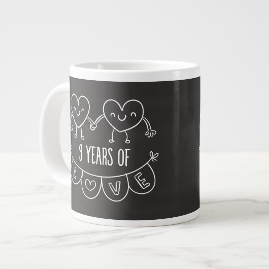 9. Geburtstag Geschenk Chalk Herzen Jumbo-Tasse (Vorderseite Links)