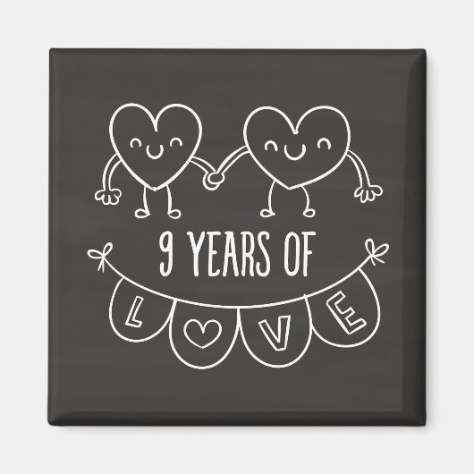 9. Geburtstag Geschenk Chalk Herzen Magnet (Vorne)