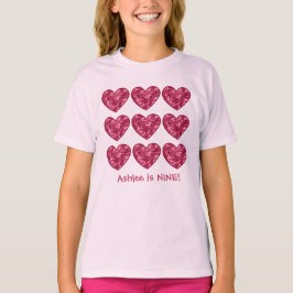 9 Geburtstag Girl Hearts Individuelle Name Rosa Ca T-Shirt