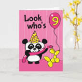 9. Geburtstag - Girl Panda mit Balloons Karte (Gelbe Blume)
