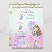 9. Geburtstag Girl Princess Cupcake Balloons Einladung (Vorne/Hinten)