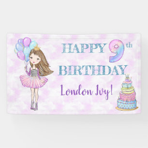 9. Geburtstag Girl Princess Lavender Turquoise Banner