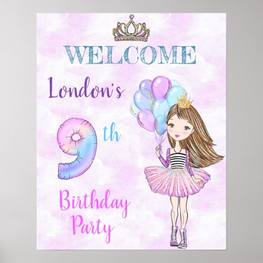 9. Geburtstag Girl Princess Lavender Turquoise Poster (Vorne)