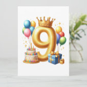 9. Geburtstag Golden Einladung (Stehend Vorderseite)